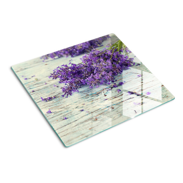 Planche à découper en verre Lavande sur fond de bois