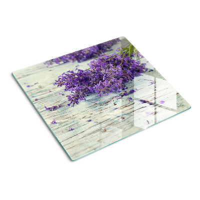 Planche à découper en verre Lavande sur fond de bois