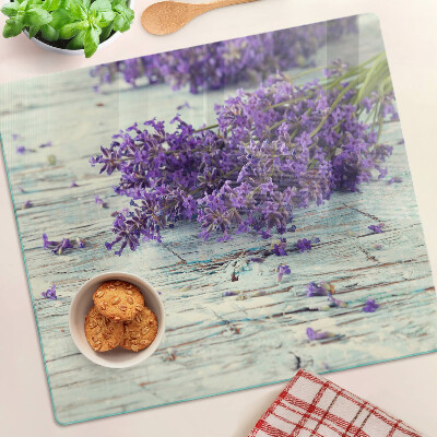 Planche à découper en verre Lavande sur fond de bois