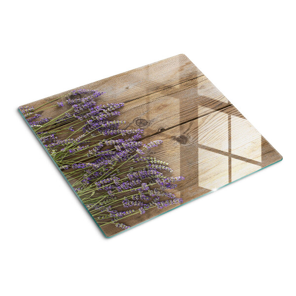 Planche à découper en verre Lavande sur fond de bois