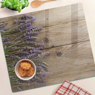 Planche à découper en verre Lavande sur fond de bois
