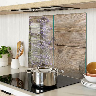 Planche à découper en verre Lavande sur fond de bois