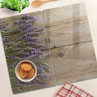Planche à découper en verre Lavande sur fond de bois