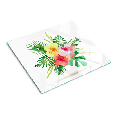 Planche à découper verre Fleurs et feuilles tropicales