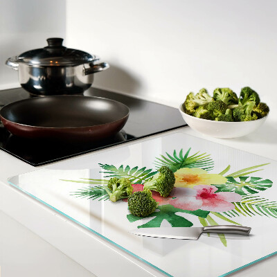 Planche à découper verre Fleurs et feuilles tropicales