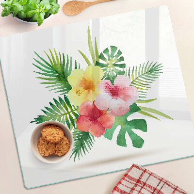 Planche à découper verre Fleurs et feuilles tropicales