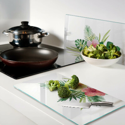Planche à découper verre Fleurs et feuilles tropicales