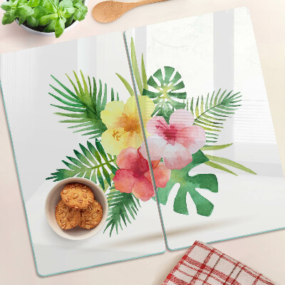 Planche à découper verre Fleurs et feuilles tropicales
