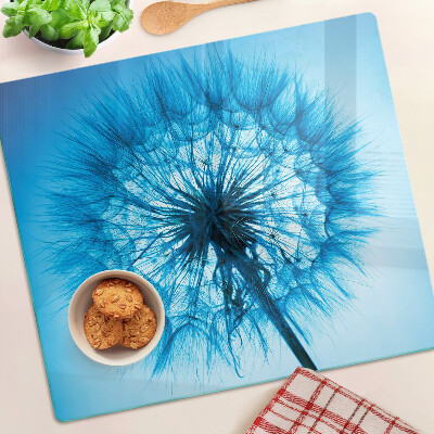Planche à découper verre Pissenlit sur fond bleu