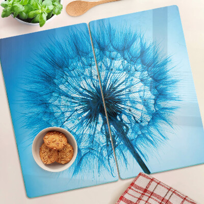 Planche à découper verre Pissenlit sur fond bleu