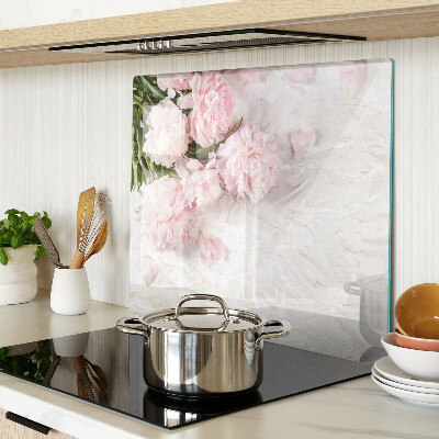 Planche à découper en verre Fleurs de pivoine sur fond de marbre