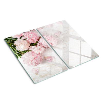 Planche à découper en verre Fleurs de pivoine sur fond de marbre
