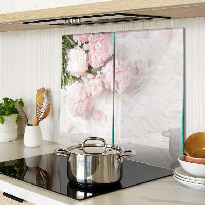 Planche à découper en verre Fleurs de pivoine sur fond de marbre