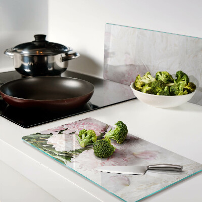 Planche à découper en verre Fleurs de pivoine sur fond de marbre
