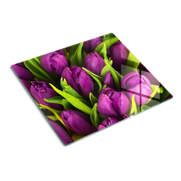 Planche à découper en verre Tulipes violettes aux feuilles vertes