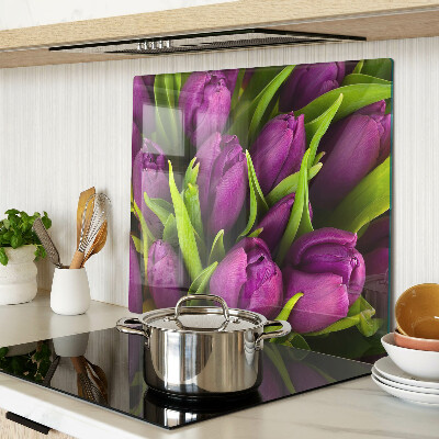 Planche à découper en verre Tulipes violettes aux feuilles vertes