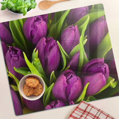 Planche à découper en verre Tulipes violettes aux feuilles vertes