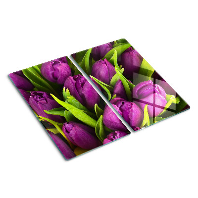Planche à découper en verre Tulipes violettes aux feuilles vertes