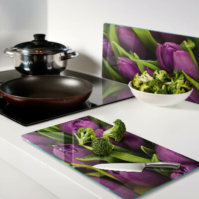 Planche à découper en verre Tulipes violettes aux feuilles vertes