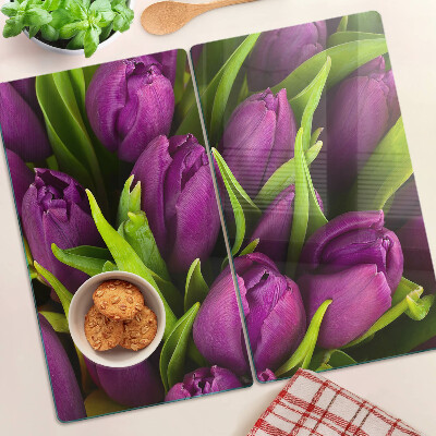 Planche à découper en verre Tulipes violettes aux feuilles vertes
