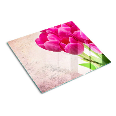 Planche à découper en verre Fleurs de tulipes sur fond rose