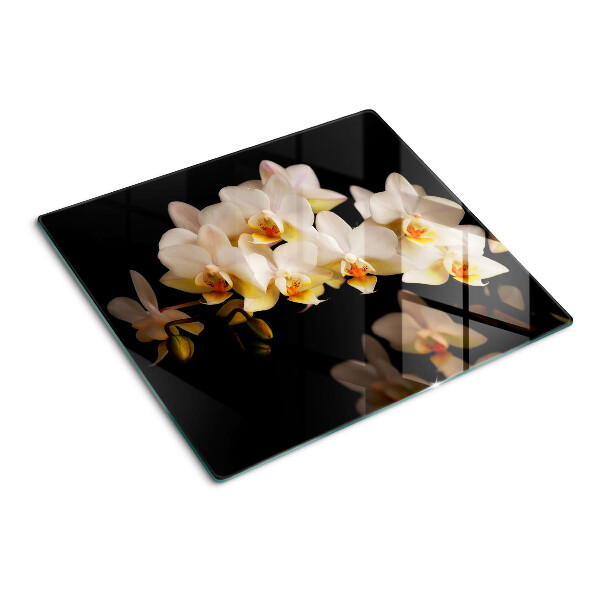 Planche à découper verre Orchidées sur fond noir