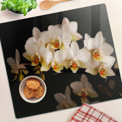 Planche à découper verre Orchidées sur fond noir