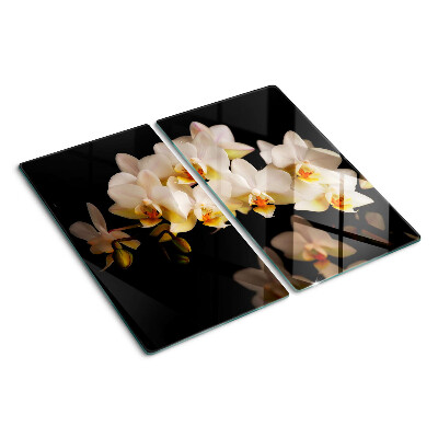 Planche à découper verre Orchidées sur fond noir