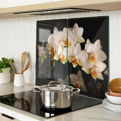 Planche à découper verre Orchidées sur fond noir