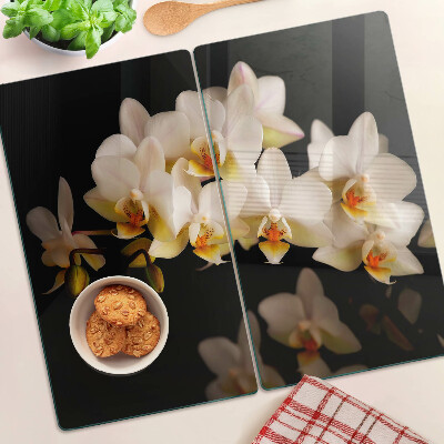 Planche à découper verre Orchidées sur fond noir