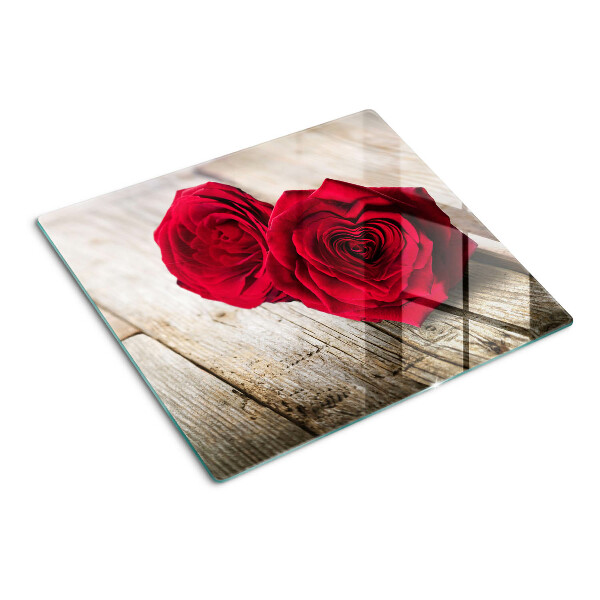 Planche à découper en verre Roses rouges sur fond de bois
