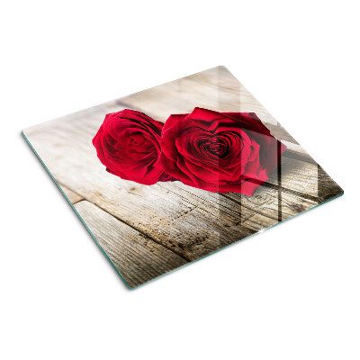 Planche à découper en verre Roses rouges sur fond de bois