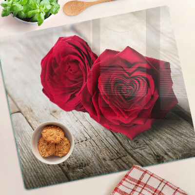 Planche à découper en verre Roses rouges sur fond de bois
