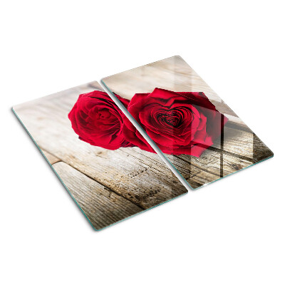 Planche à découper en verre Roses rouges sur fond de bois