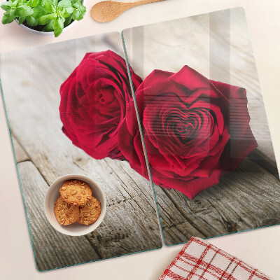 Planche à découper en verre Roses rouges sur fond de bois