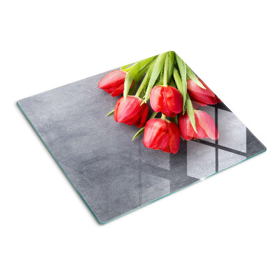 Planche à découper en verre Tulipes sur fond gris