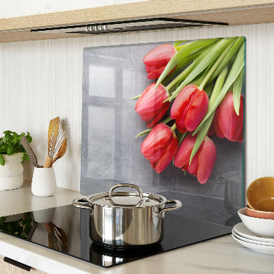 Planche à découper en verre Tulipes sur fond gris