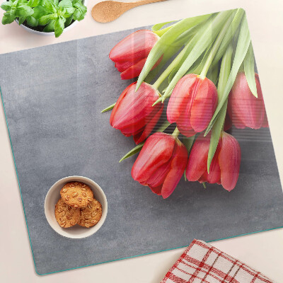 Planche à découper en verre Tulipes sur fond gris