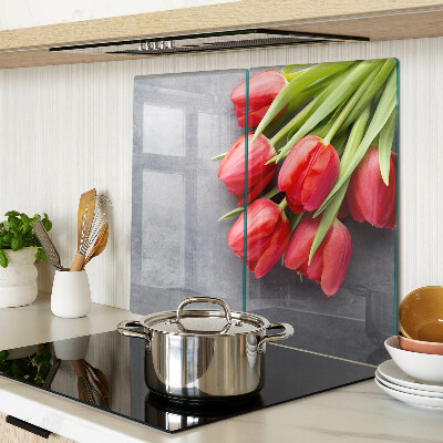 Planche à découper en verre Tulipes sur fond gris