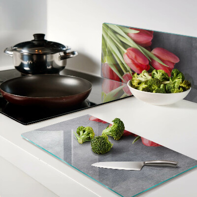 Planche à découper en verre Tulipes sur fond gris