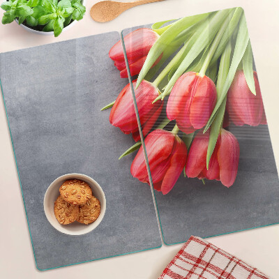Planche à découper en verre Tulipes sur fond gris