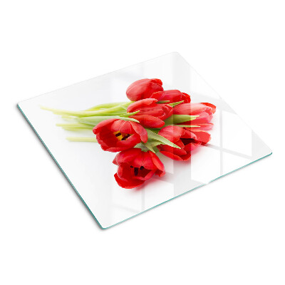Planche à découper en verre Tulipes rouges sur fond blanc