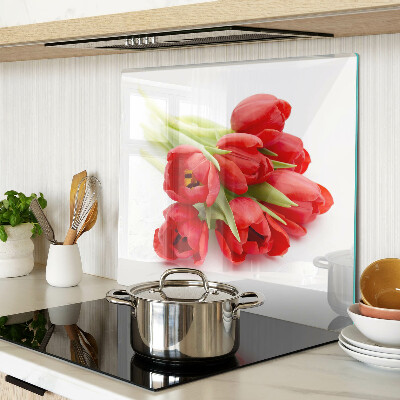 Planche à découper en verre Tulipes rouges sur fond blanc