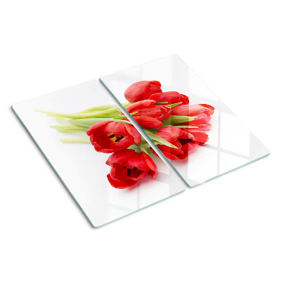 Planche à découper en verre Tulipes rouges sur fond blanc