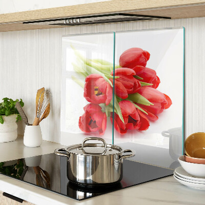 Planche à découper en verre Tulipes rouges sur fond blanc