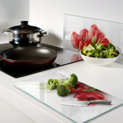 Planche à découper en verre Tulipes rouges sur fond blanc