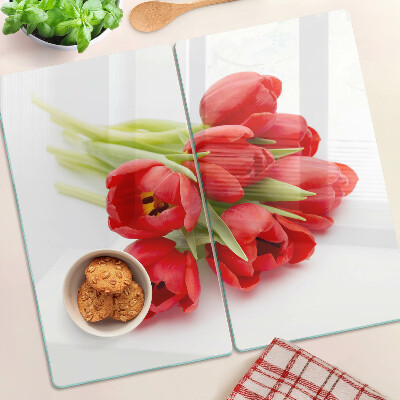 Planche à découper en verre Tulipes rouges sur fond blanc