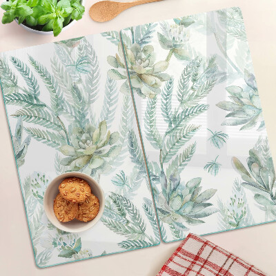 Planche à découper verre Plantes succulentes et feuilles