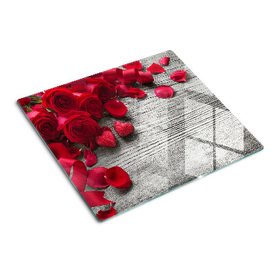Planche à découper verre Roses et pétales de cœur