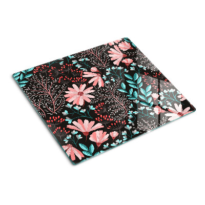 Planche à découper verre Motif floral sur fond sombre